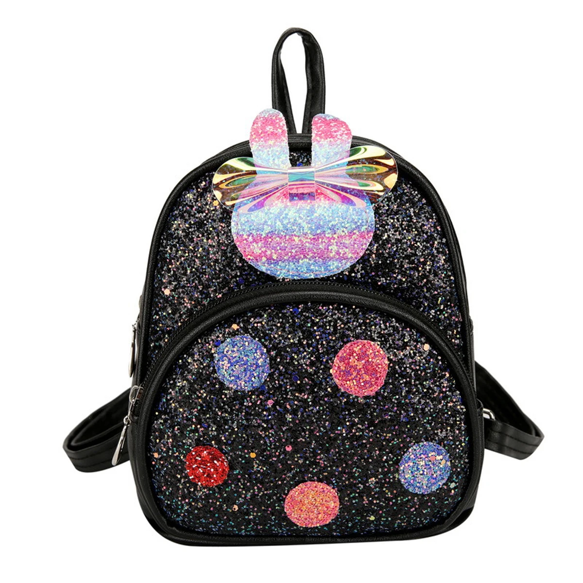 

Kids Girls Sequin Backpack Portable Lovely Girls Travel Daypack with Bunny Polka Dot Pattern Wear-resistant Schoolbags