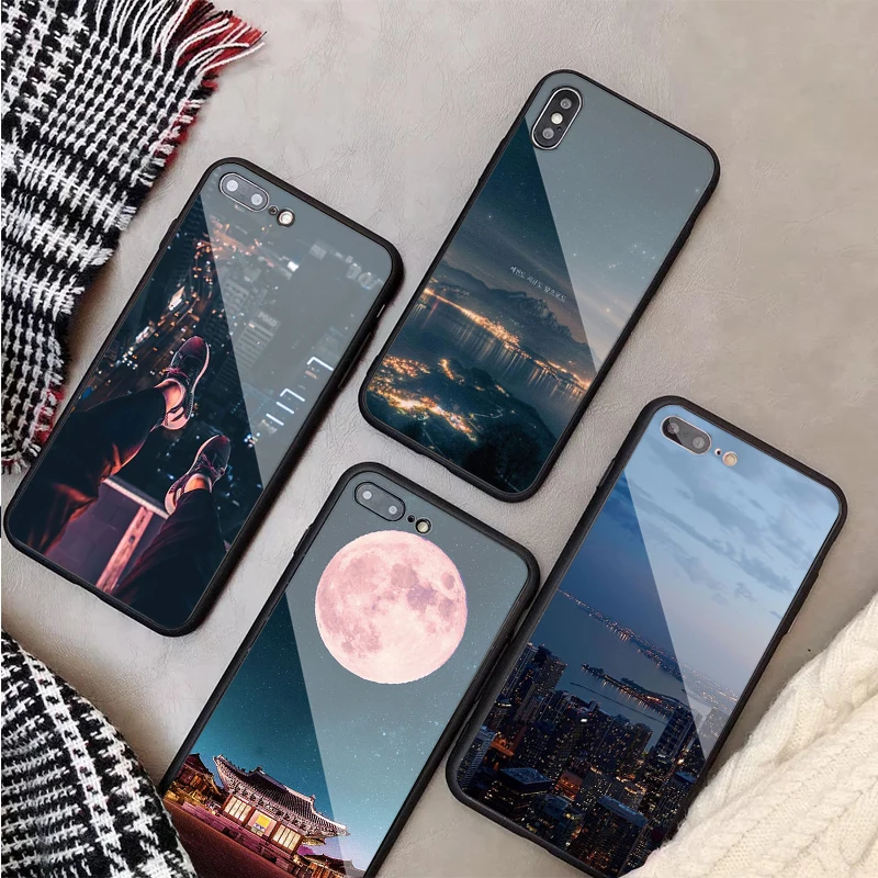 Роскошный чехол из закаленного стекла ночного видения в Корейском стиле для iPhone