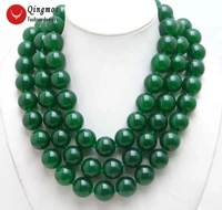 qingmos 3 strands natural jades necklace for women with green 18mm round jades necklace stone jewelry chokers 18 23 nec6338