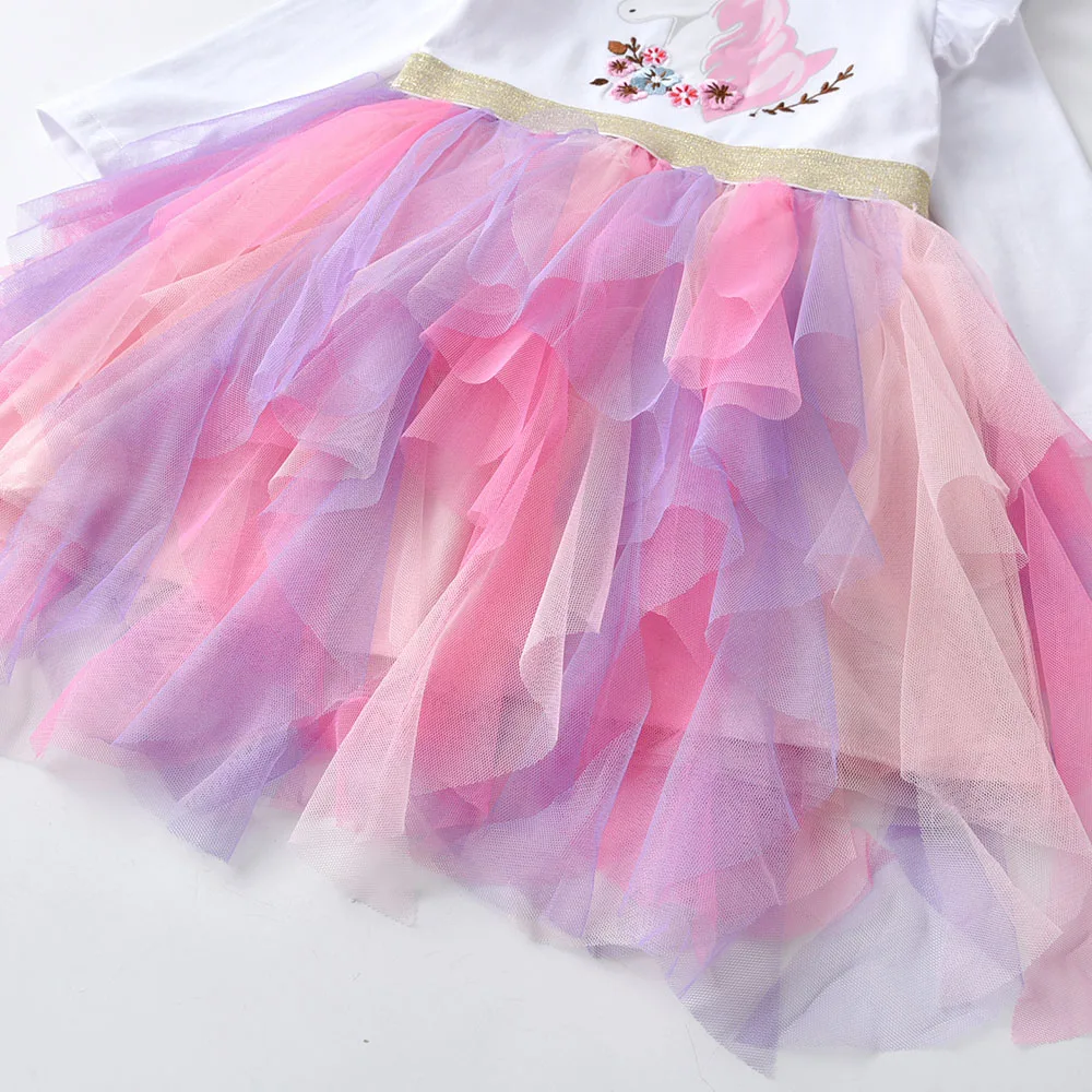 DXTON-vestidos de princesa para ni&ntilde;as, tut&uacute; Irregular, ropa de unicornio, apliques florales, vestido de fiesta de cumplea&ntilde;os-4