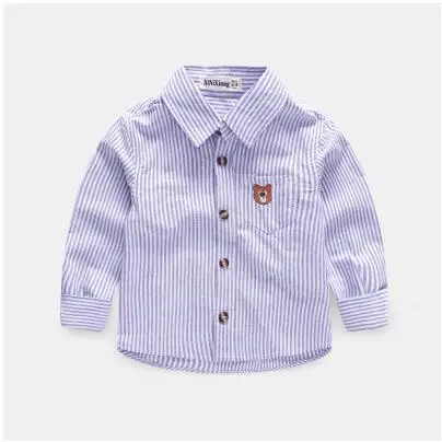 stripe blue Коллекция года, Осенняя детская одежда рубашки для мальчиков однотонные повседневные хлопковые рубашки с длинными рукавами и стоячим воротником для маленьких мальчиков, Детская рубашка, Топ - Цвет: stripe blue