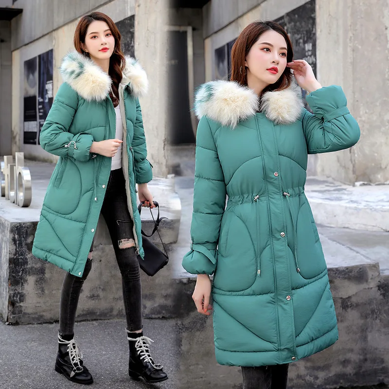 

Женская зимняя хлопковая длинная куртка оверсайз с натуральным меховым воротником, женские пальто, толстые теплые топы для отдыха, однотон...