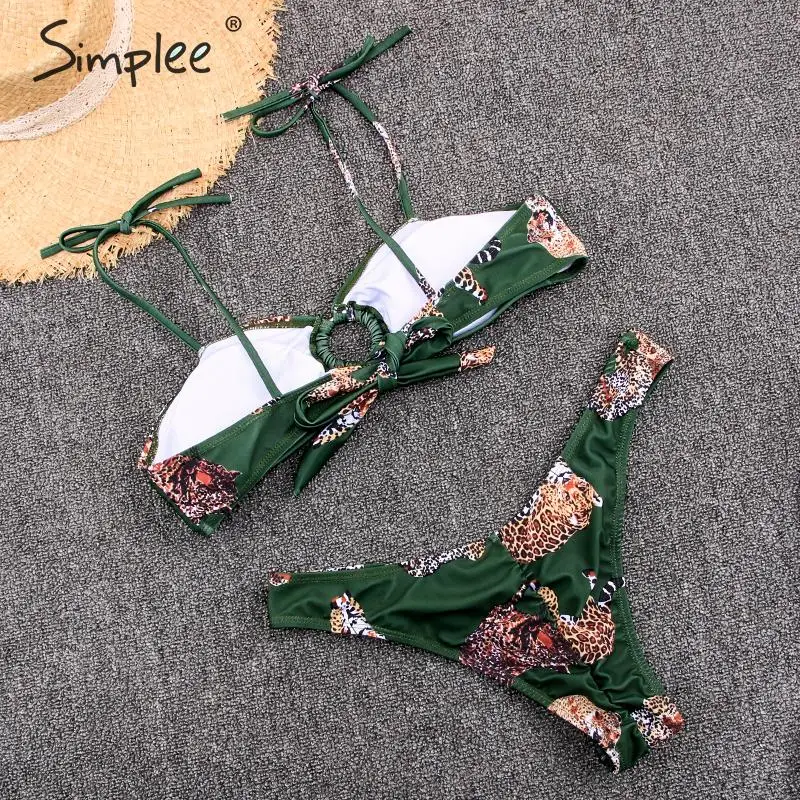 Simplee, сексуальный купальник с животным принтом, для женщин, с высокой посадкой, женский летний купальный костюм, пуш-ап, купальник, две части, открытая, бикини, набор