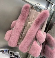 thick warm real fox fur coat titching double sided woolen winter jacket women fur coat luxury elegant