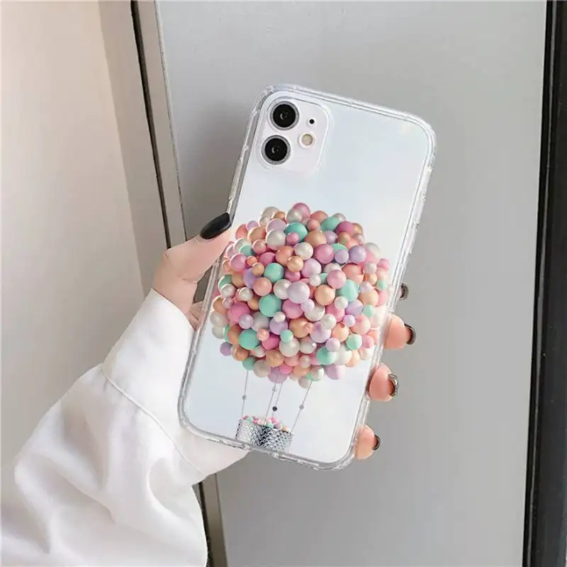 

Love Heart Balloon Fundas Phone Case Transparent for iPhone 11 12 mini pro XS MAX 8 7 6 6S Plus X 5S SE 2020 XR