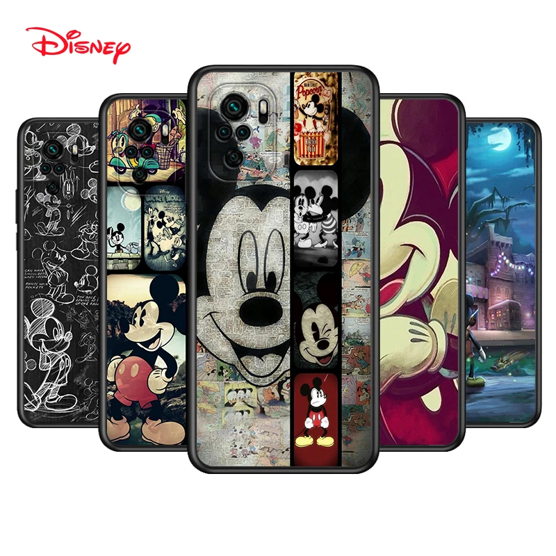 

TPU Silicone Cover Disney Mickey Mouse For Xiaomi Redmi Note 11 11T 10T 10 10S 9 9S 9T 8T 8 7 6 Pro Black Phone Case Coque Capa