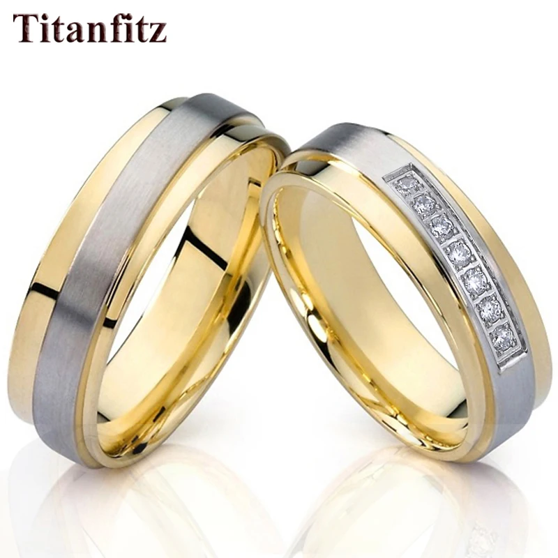 

2023 Love Alliances Cz Wedding Rings Set for Men and Women Gold Color Stainless Steel Jewelry Proposal Couple Ring Marriage