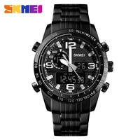 luxury brand watch men skmei military quartz watches steel strap waterproof dual display wristwatches relogio masculino 1453