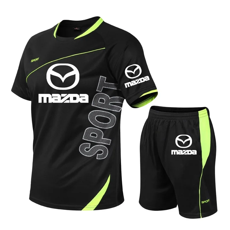 Футболка и шорты для мужчин, Модный повседневный комплект из 2 предметов, с принтом логотипа автомобиля Mazda, из хлопка, с коротким рукавом и шорты, лето