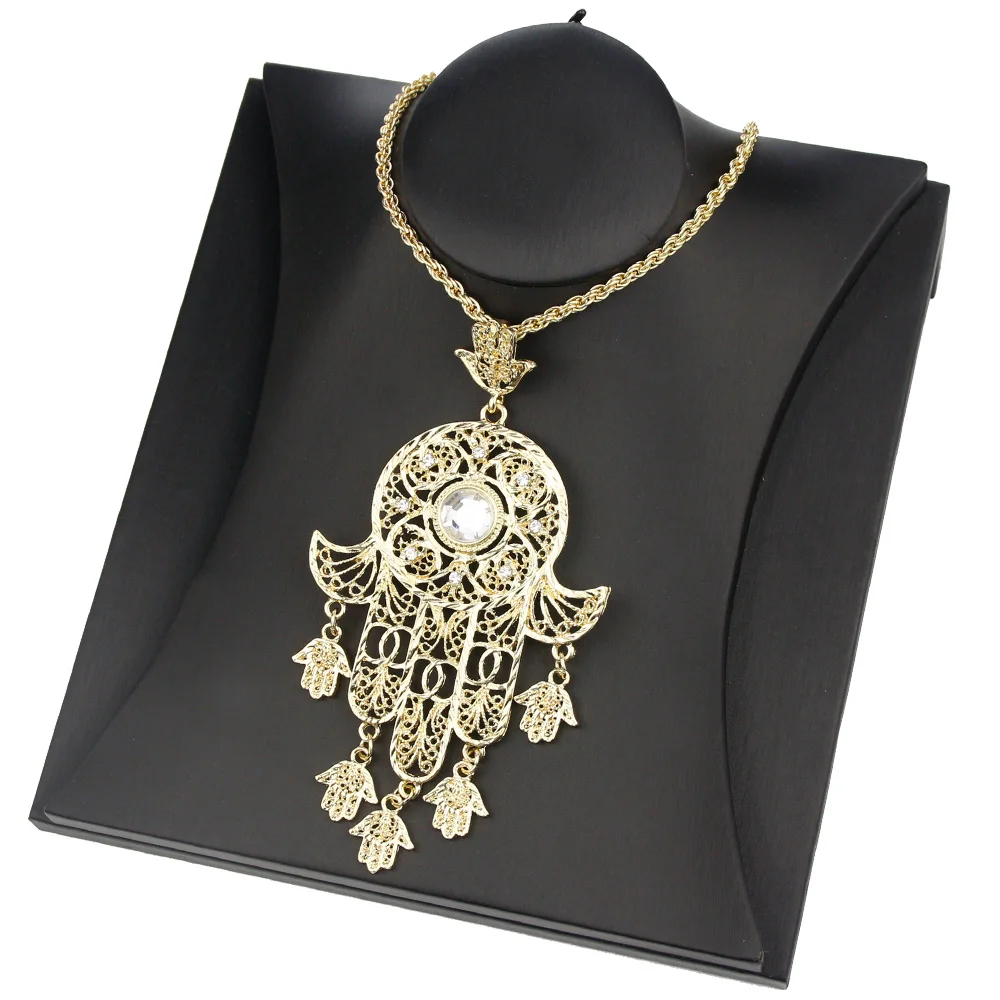 

Sunspicems, Алжир, Марокко, ювелирное изделие, рука Фатимы, ожерелье для женщин, арабский, Caftan, цепочка для свитера, 18 К, золотой цвет, Турк, невеста,...