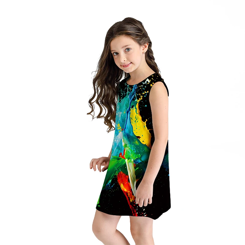 Платья для девочек летние платья без рукавов с принтом коллекция 2019 года одежда
