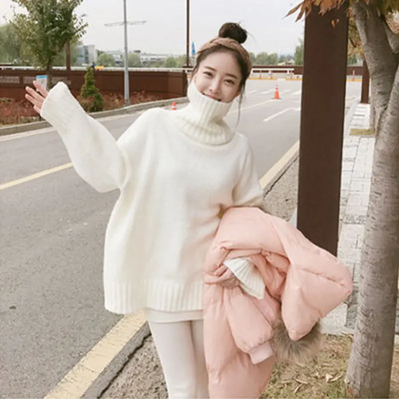 Gaganight Autumn Winter Warm Women Sweater Turtleneck Solid Loose Casual Pullover Female Long Sleeves Plus Size Chic Sweet | Женская