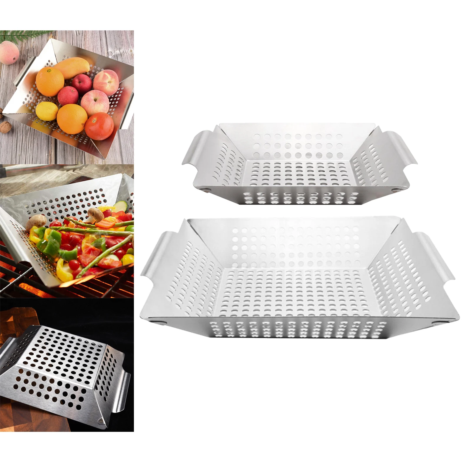 

Heavy Duty Stainless Steel Barbecue Veggie Grill Basket Large Square BBQ Accessories