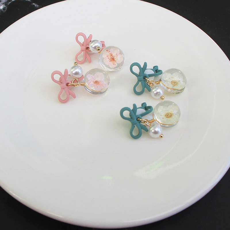 Серьги подвески в виде цветка с прозрачным бантом милые цветочные серьги без