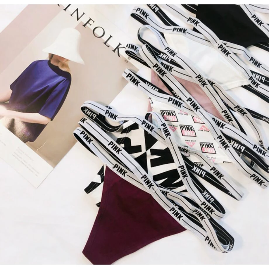 

T Panties Pink Cotton Fitness Seamless Sports Letters Ladies Low Waist Briefs Thong Underwear for Women G-string