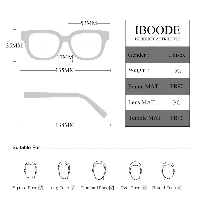 IBOODE TR90 очки для близорукости для женщин и мужчин квадратные близорукие очки для женщин и мужчин очки для близоруких унисекс