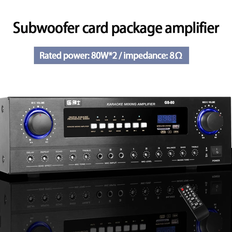 GS-80 KYYSLB, мощный, 80 Вт х 2, 4-16 Ом, для домашнего использования, караоке, с сабвуфером