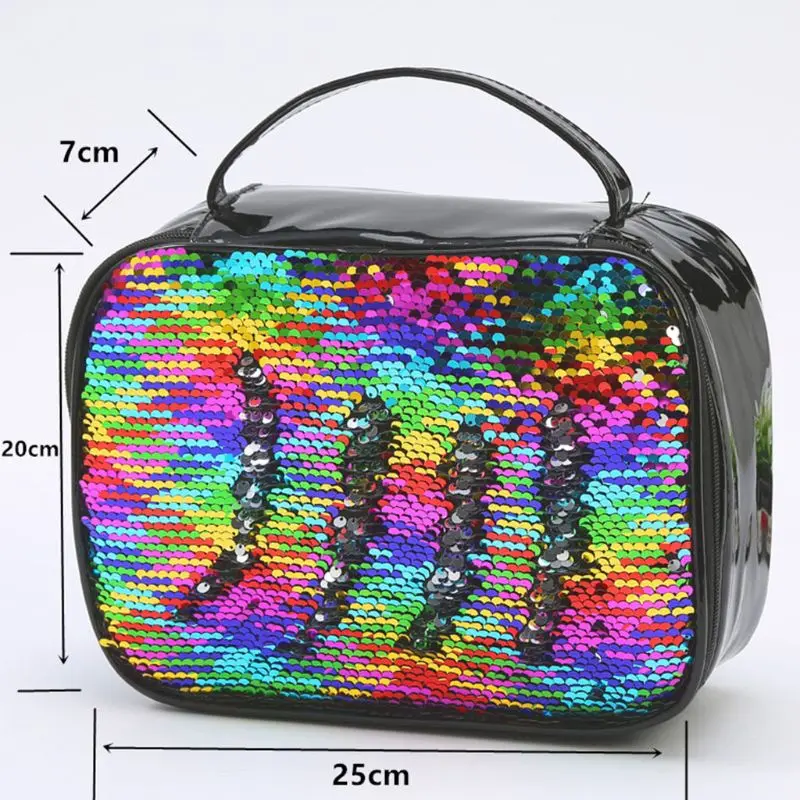 

Fashion Reversible Sequin PU Insulated Box Tote Thermal Cooler Food Lunch Bag
