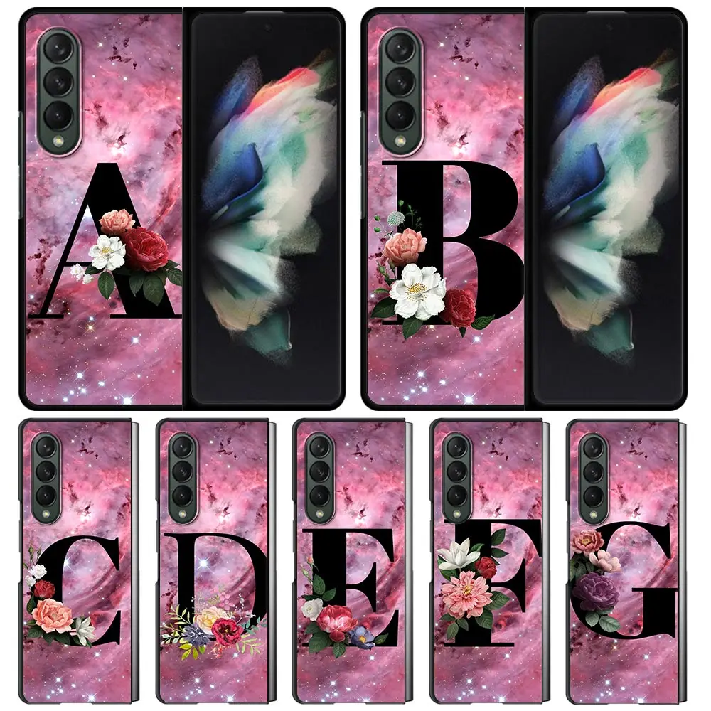 

Matte Case for Samsung Z Fold3 5G Phone Cover For Galaxy Z Fold 3 Hard Silicone Capa for ZFold 3 Shell Flower Letter