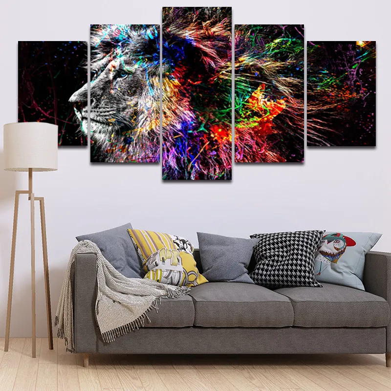 

Color Lines and Lion Canvas Painting Home Decoration Poster Hd Print Picture Bedroom Living Room Decoration Frameless