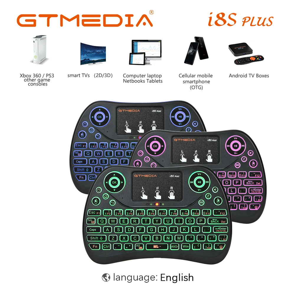 Беспроводная клавиатура GTMEDIA 2 4G I8S Plus с подсветкой воздушная мышь английский