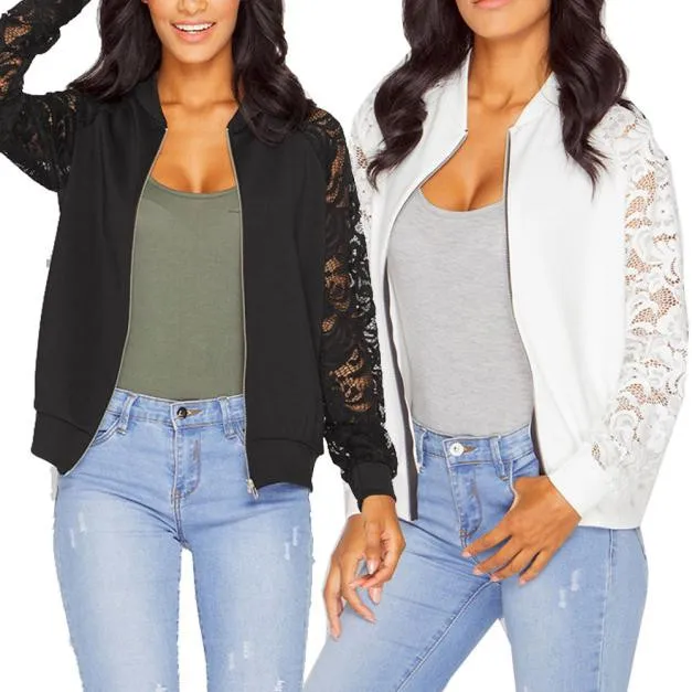 Casual Jacket Coat Outwear Women Black White Long Sleeve Female Lace PatchworkLady Suits 2019 Elegant Plus Size | Женская одежда
