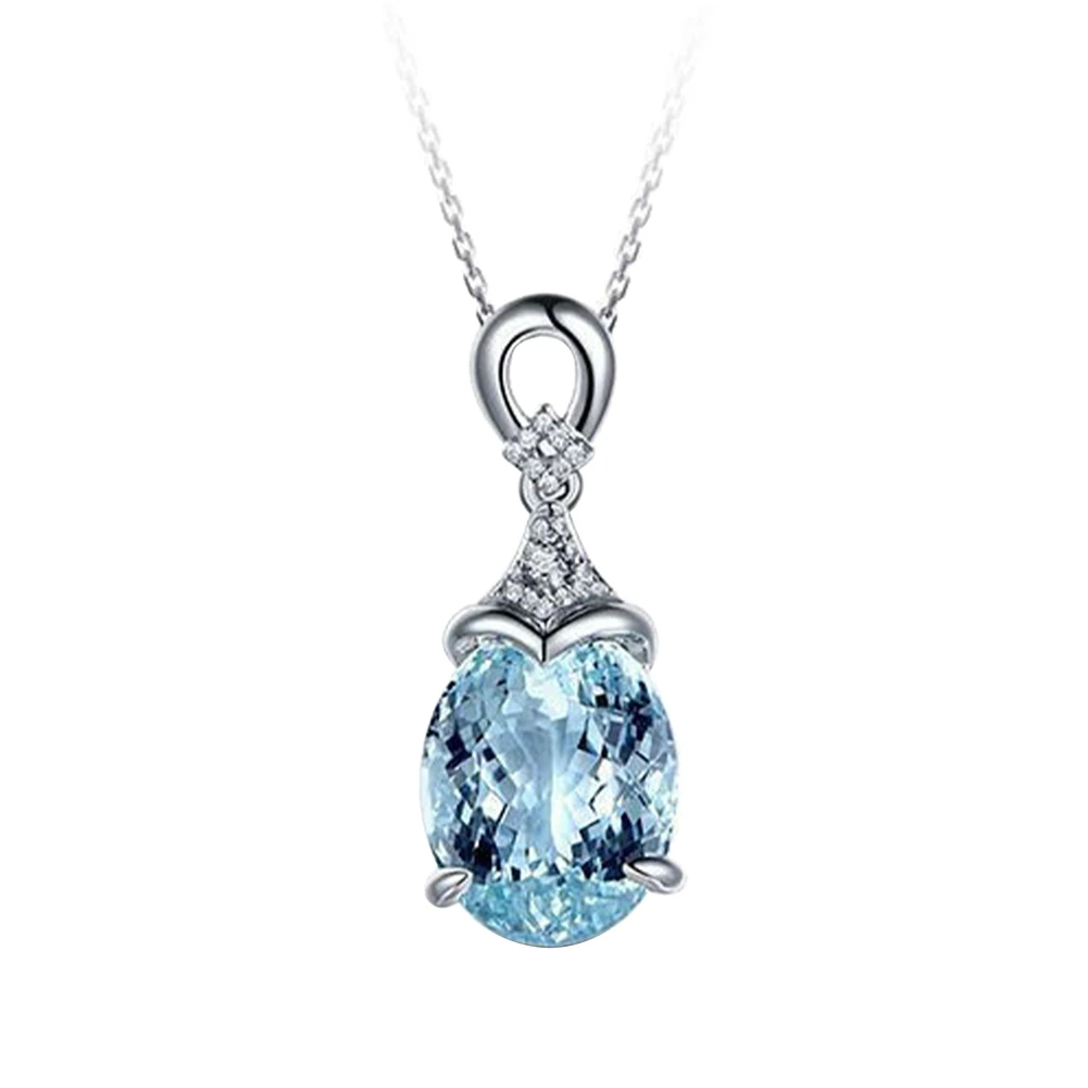 

Newest Xmas Vintage Gemstone Natural Aquamarine Chain Pendant Necklace Jewelry Elegant Diamond Color Necklace