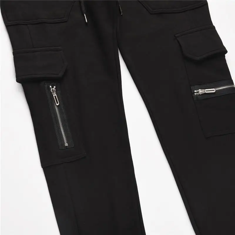 

Black Multi Pocket Overalls Men's fashion Elastic Waist Pants Harajuku Streetwear Hiphop Mens Joggers Pants Harem Pants Men