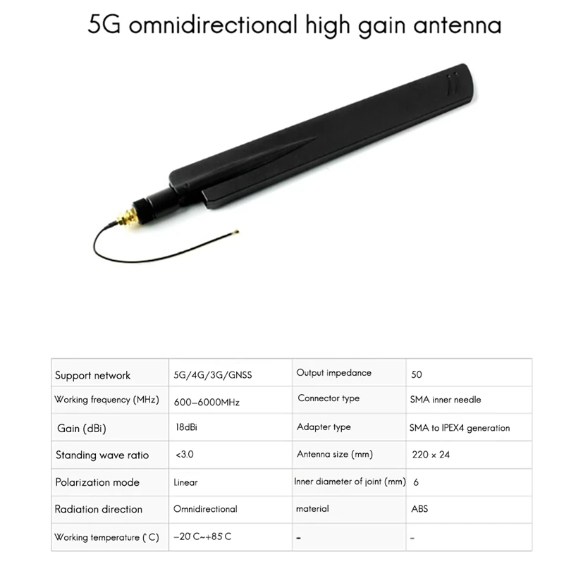 

Waveshare 5G Omnidirectional High-Gain Antenna 5G/4G/3G/GNSS External SMA to IPEX 4Th Generation 5G Module Antenna