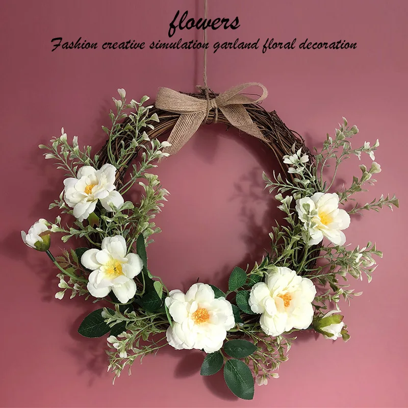 

Autumn Decor Garland Wicker Round Design Christmas DIY Rattan Wreath Ornaments Hanging Flower Craft Home Door Ornament Vine Ring