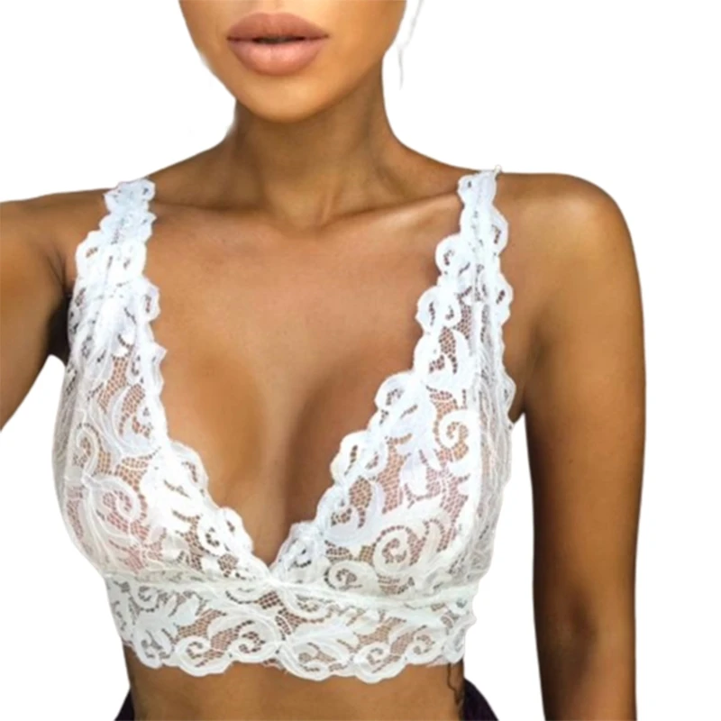 

X3UE Women's Ultra-thin Cup Mesh Lace Underwear See Through Bras Beauty Hollow Foral Bra Shoulder Slings Underwear Gifts