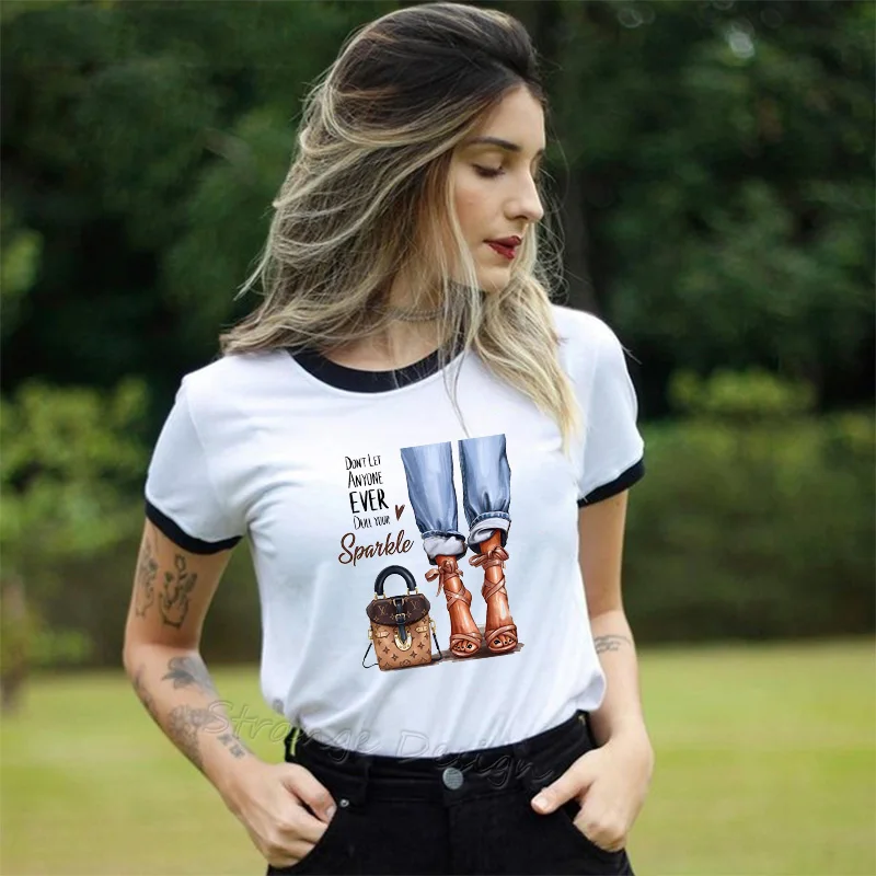 

Don't let anyone ever dull your sparkle vogue Letter Bag Printed t shirt women Tops Tees Short Sleeve brand round neck tshirt