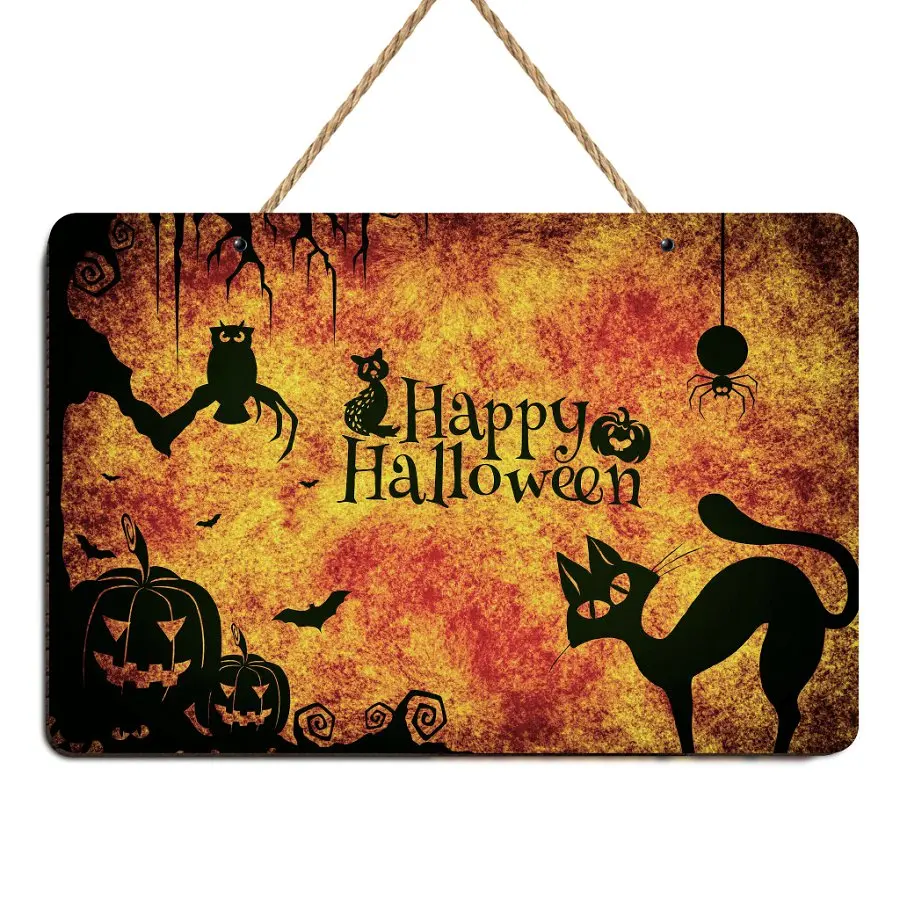 Веселый Хэллоуин с кошкой автомобиль деревянный знак деревянная доска старинное