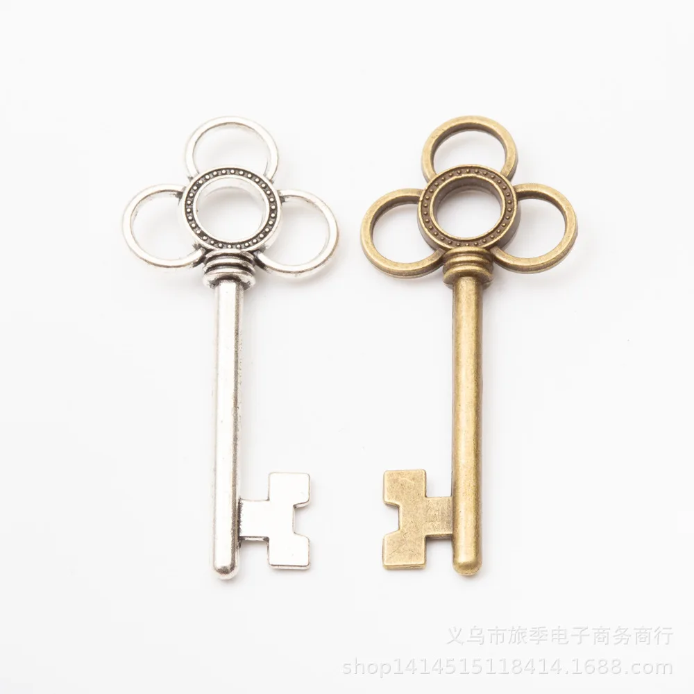 

6Pcs/Lot 53*23mm 2 Colors Alloy Charm Hollow Out Flower Key Pentant For Jewelry Diy Making Pendants Handmade Craft Findings