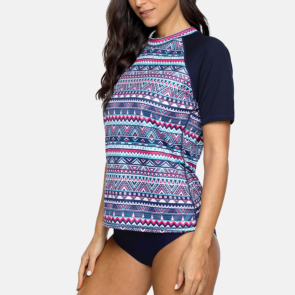 Женские быстросохнущие рубашки Anfilia с коротким рукавом топ Rashguard ретро