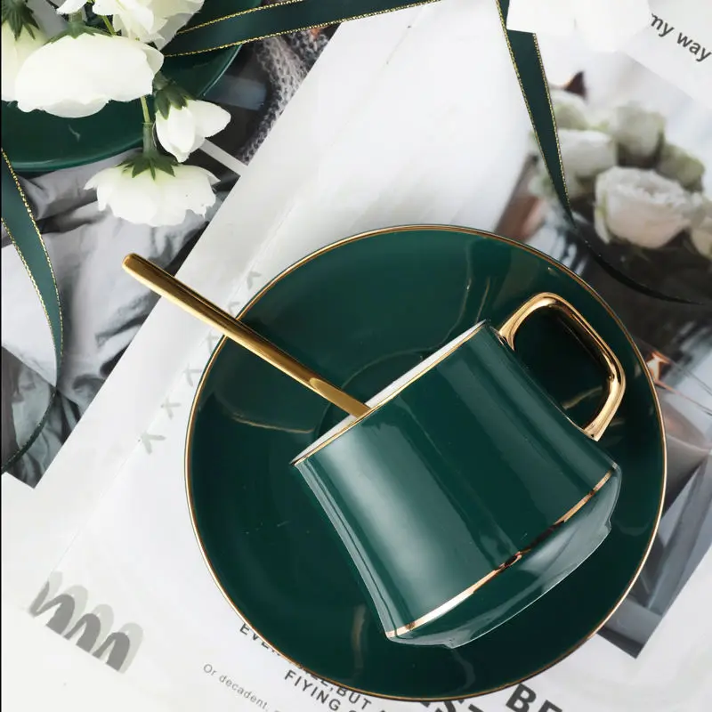 Taza de caf&eacute; de cer&aacute;mica Europea ligera, traje exquisito de lujo en t&eacute; de la tarde Simple, estilo n&oacute;rdico franc&eacute;s, luz moderna de lujo-0