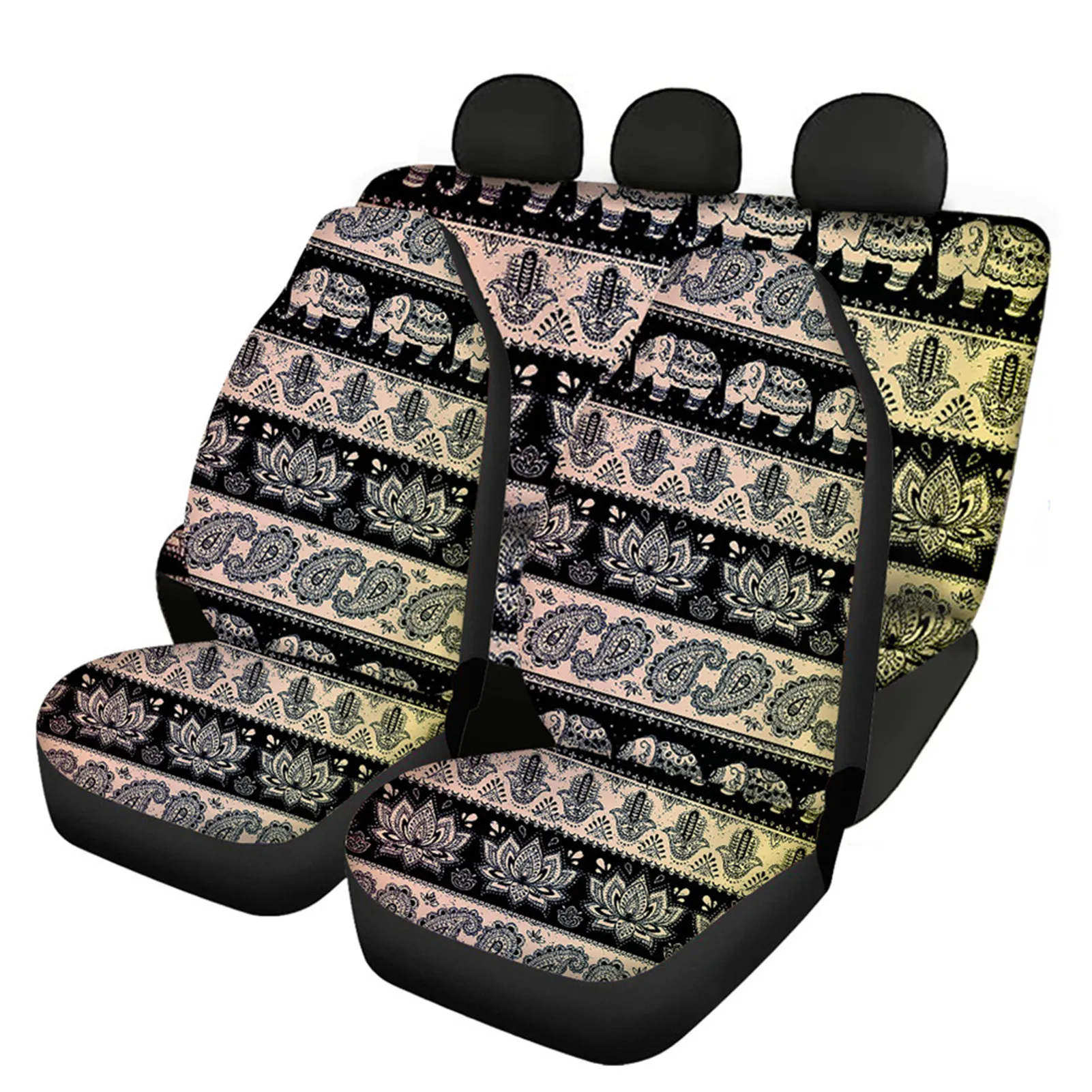 

HUGSIDEA Vintage Scratchproof Seat Cover for Car Front and Rear Non Slip Elephant Design Sedan Interior Decoration Universal Fit