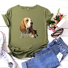 Футболка Beagle женская с коротким рукавом, модная смешная хлопковая рубашка с круглым вырезом, свободная повседневная футболка, на лето