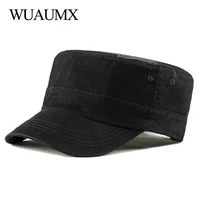 wuaumx high quality military hats men women cotton spring summer flat top hats pentagram pattern army cap sun visor wholesale