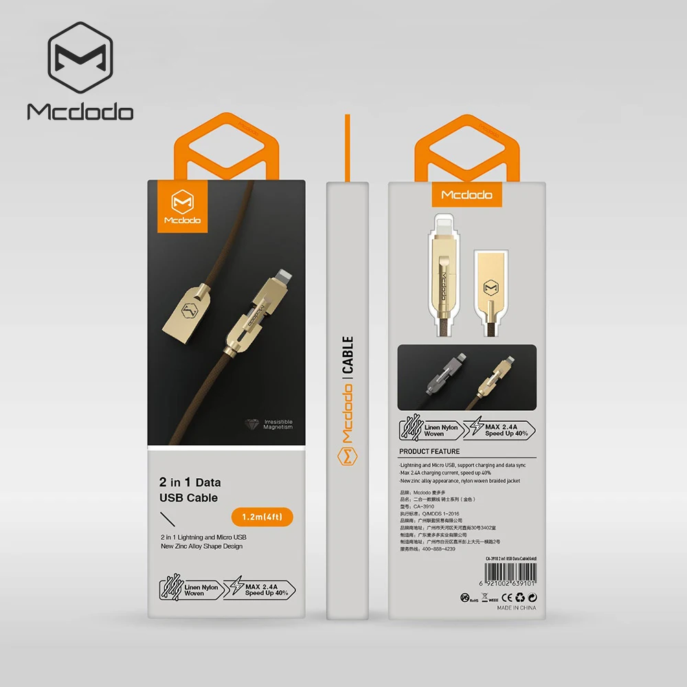 Mcdodo 2 в 1 кабель Lightning USB для iPhone 7 Micro Samsung Xiaomi Huawei Быстрая зарядка 5s 6s кабель|2 in 1|usb 12
