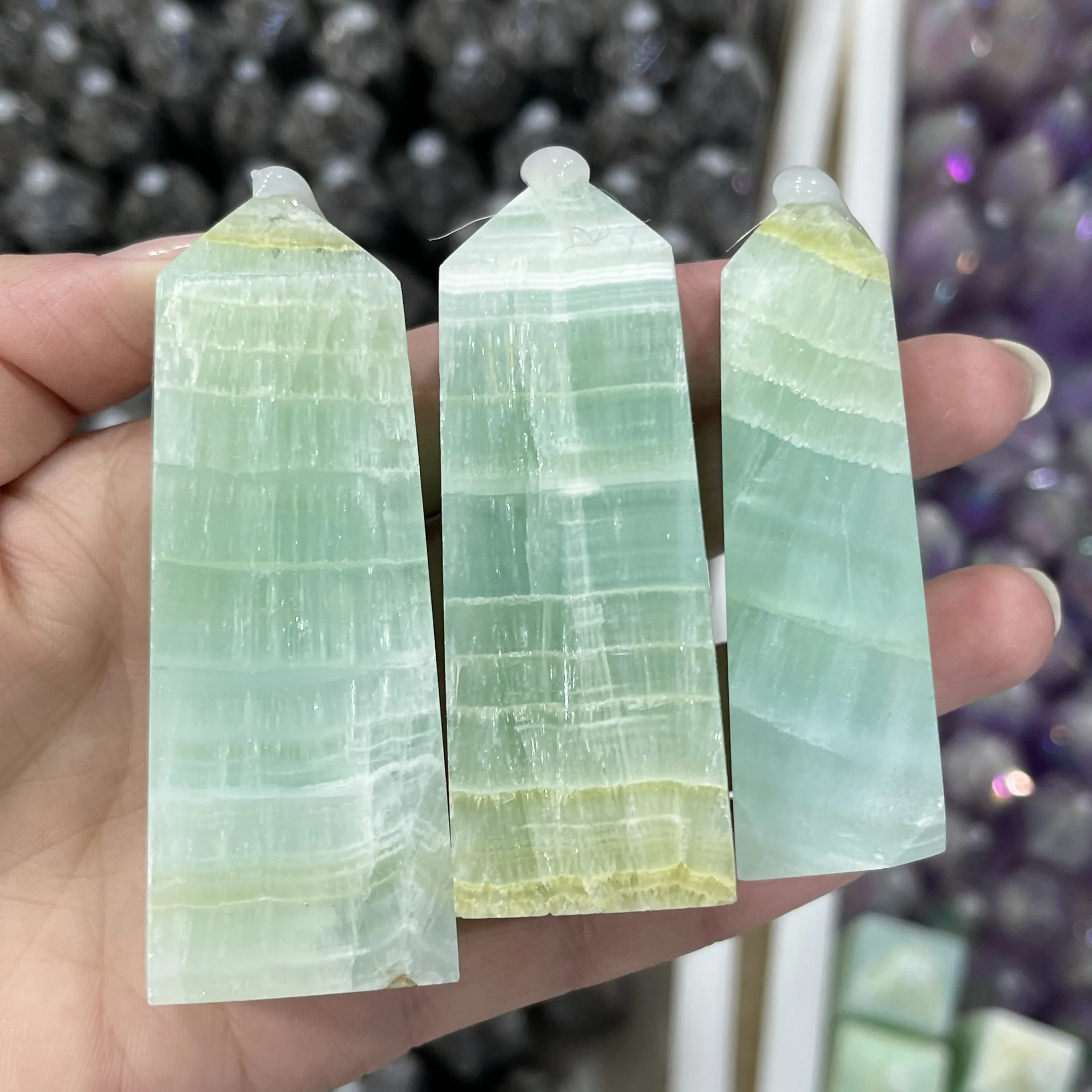 

Natural Caribbean Crystal Quartz Obelisk Reiki Healing Home Decor