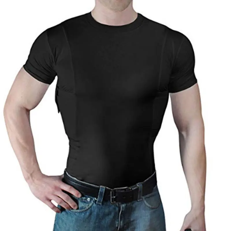 Тактическая высокоэластичная футболка унисекс со скрытой Кобурой с коротким