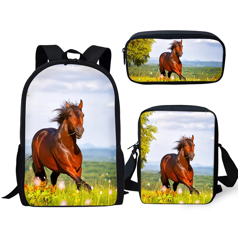 HaoYun Fashion Children's 3PCs Backpack Set Flower Horse Prints Pattern Kids School Book Bags Set Backpack/Flaps Bag/Pen Bags