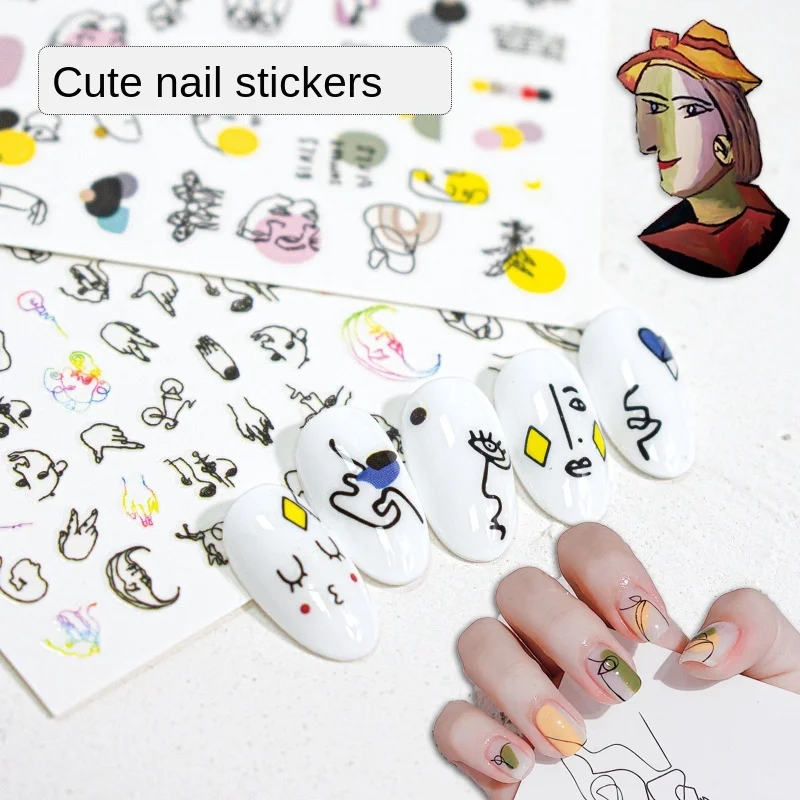 

Abstract nail stickers smudge nail stickers nail stickers line face graffiti love nail decals