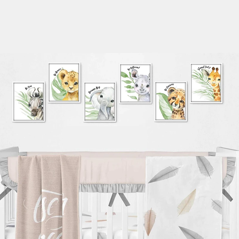 Милые акварельные диких животных Печать холст плакат для росписи Гостиная