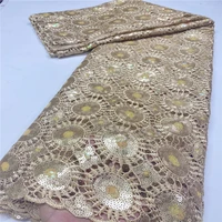 champagne nigerian lace fabric with glitter 2022 latest french lace hand cut african swiss organza lace fabric qf3688b