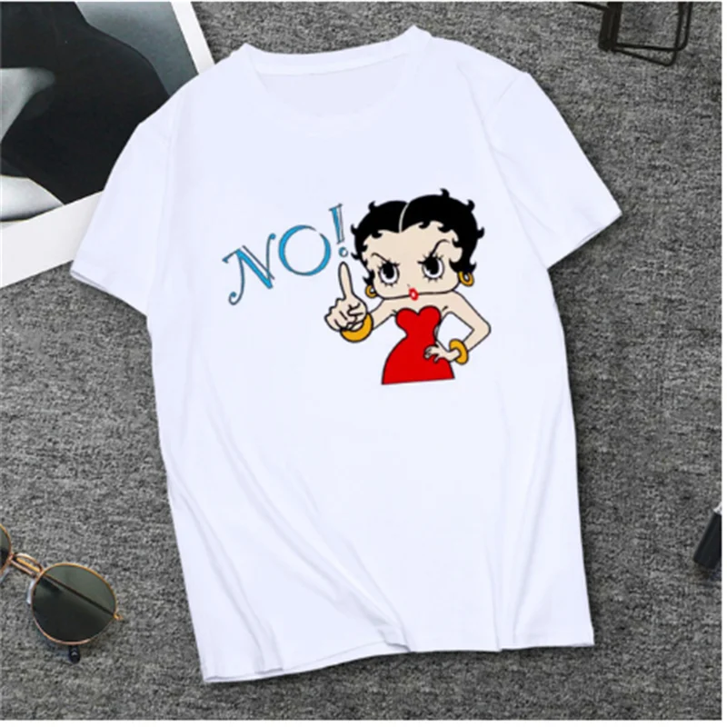 

2020 Fashion Women Round Neck T-Shirt Short Sleeve T-Shirt Gifts for Girlfriend Fashion Women AOWOF Betty Boop Ladies T-shirt