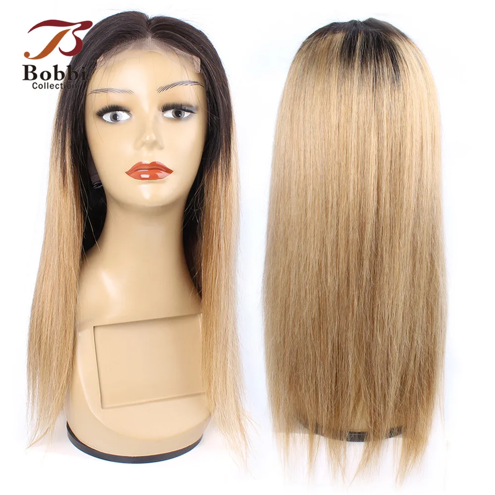 Двухцветный парик из человеческих волос на шнуровке 4x4 с эффектом омбре медовая