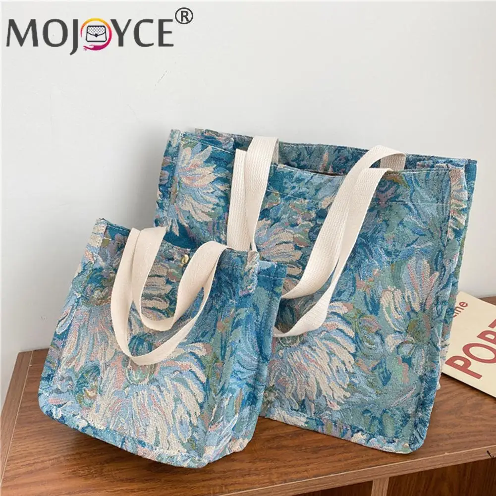 

Leisure Large Capacity Shopping Tote Bags Canvas Oil Painting Print Shoulder Bags for Women Daisy Floral Printing Handbags
