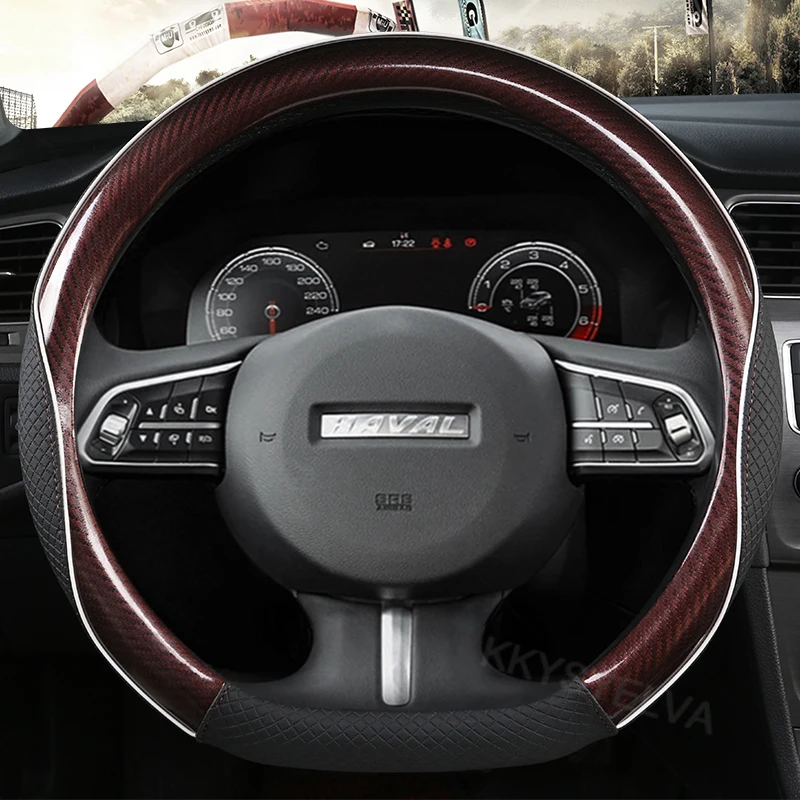 

For Haval F7 F7X F5 Leather + Carbon Fibre Car Steering Wheel Cover D Shape 38CM Auto Accessories interior Fast Shipping